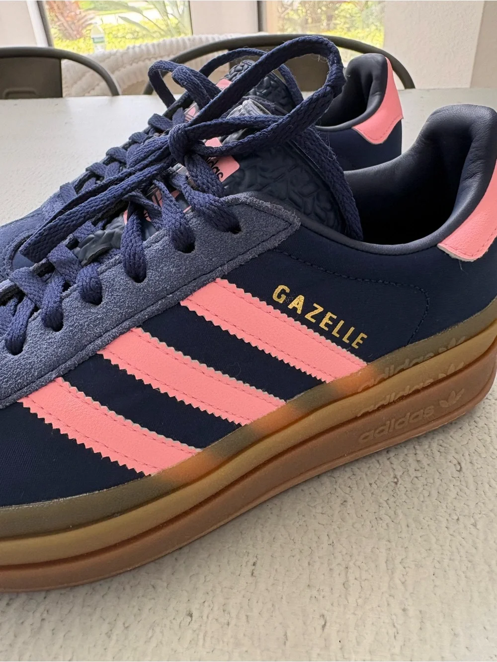 adidas Gazelle Navy with Pink Platform Sneakers